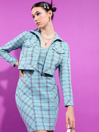 Tokyo Talkies Shoulder Straps Checked Sheath Mini Dress With Jacket