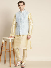 SOJANYA Men Solid Kurta with Churidar & Embroidered Nehru Jacket