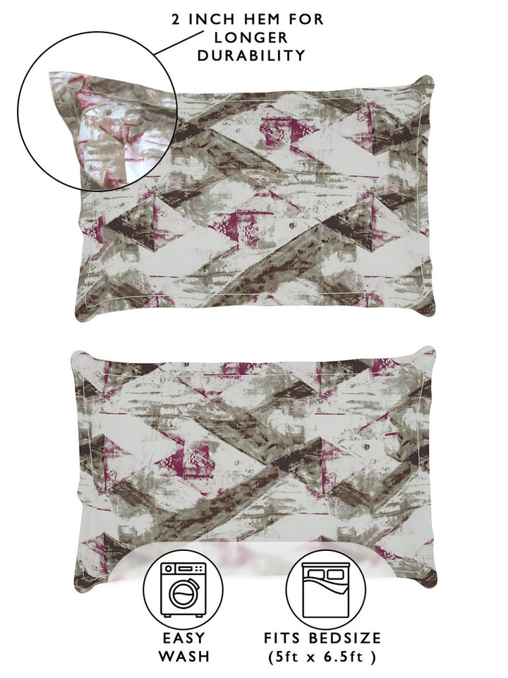 Story@home Brown & White 180 TC Queen Bedsheet with 2 Pillow Covers