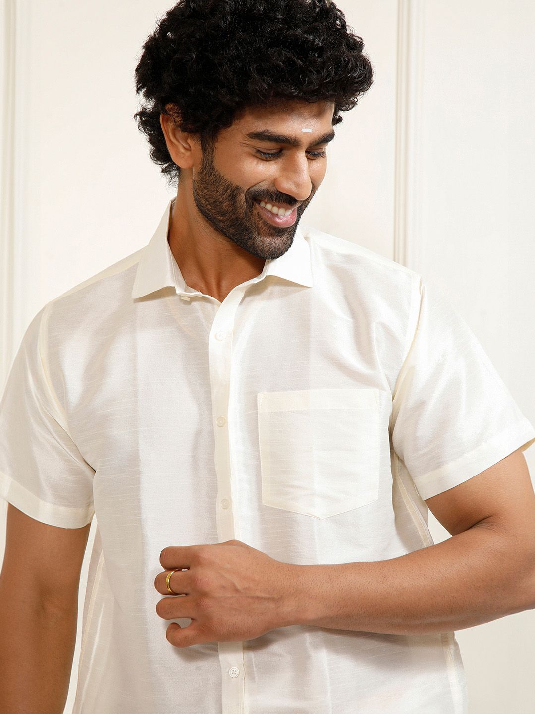 VASTRAMAY Premium Spread Collar Silk Shirt