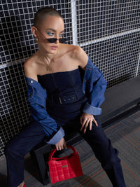 SASSAFRAS Navy Blue Strapless Basic Jumpsuit