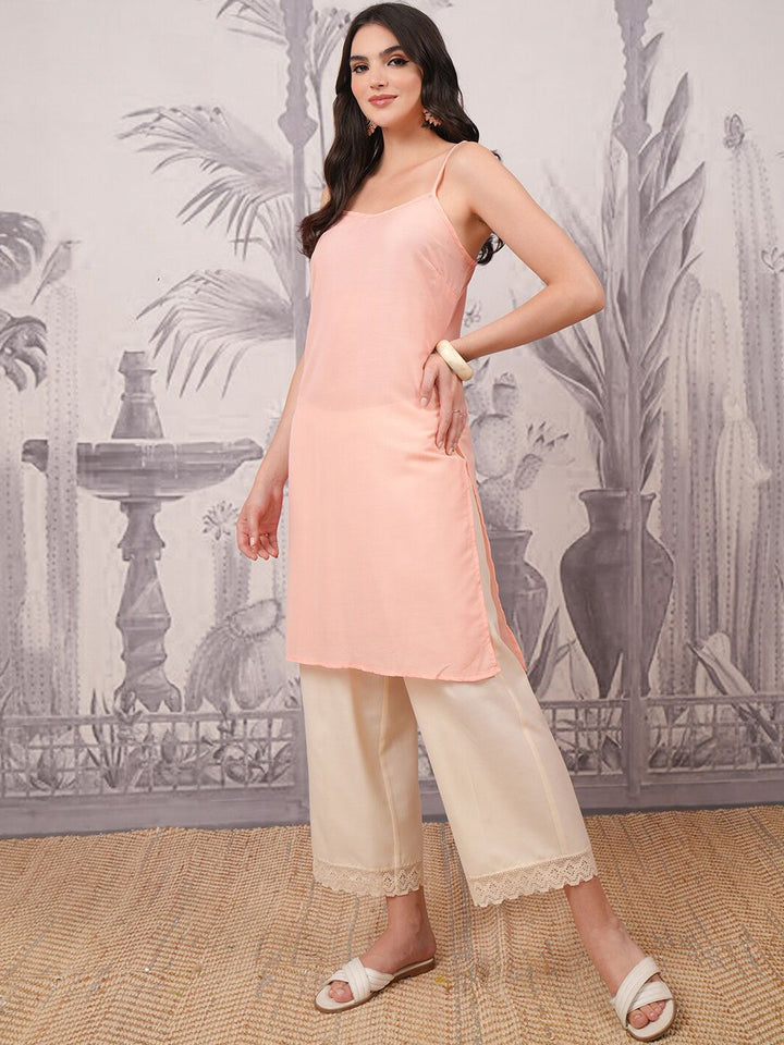 Vishudh Abstract Printed Round Neck Key Hole At Back Straight Kurta