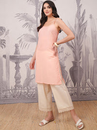 Vishudh Abstract Printed Round Neck Key Hole At Back Straight Kurta