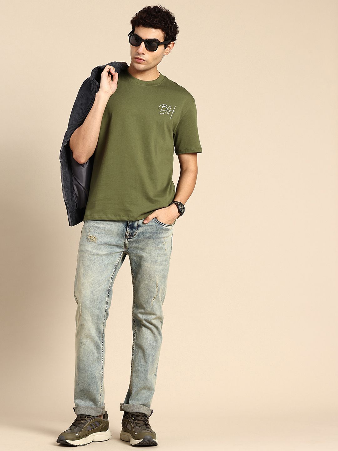 Being Human Brand Logo Printed Drop-Shoulder Sleeves Pure Cotton Easy Fit T-shirt