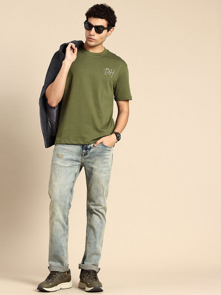 Being Human Brand Logo Printed Drop-Shoulder Sleeves Pure Cotton Easy Fit T-shirt
