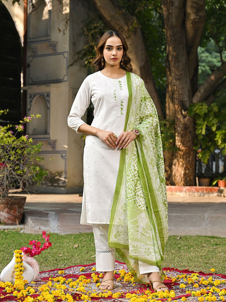 KALINI Women Embroidered Regular Gotta Patti Kurta with Trousers & With Dupatta
