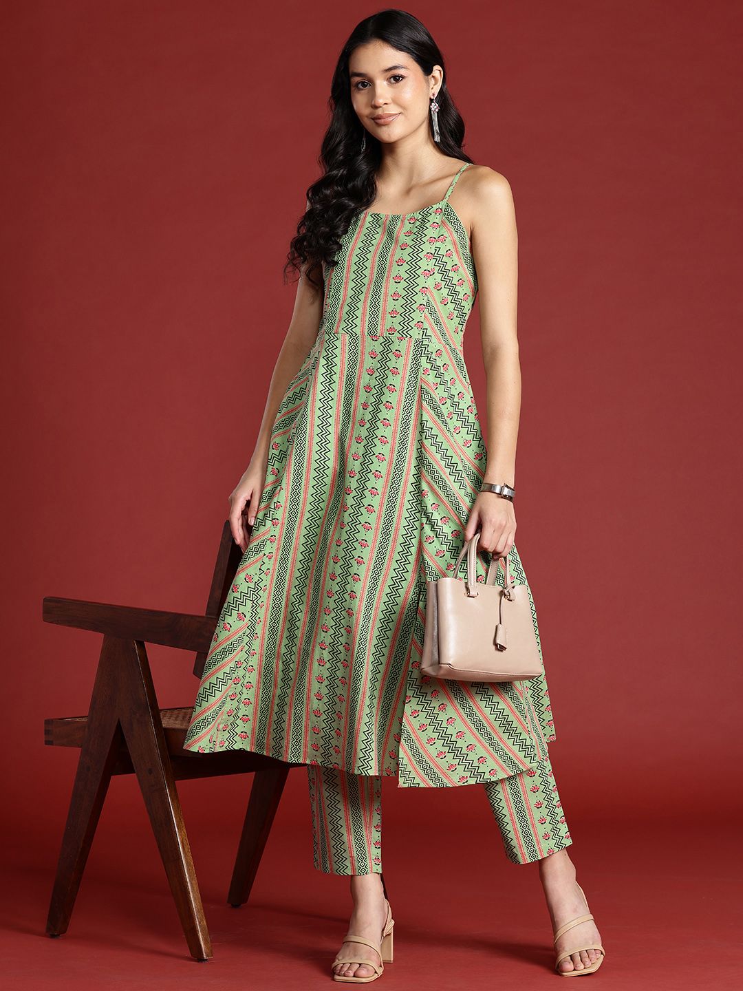 Anouk Printed Pure Cotton A-Line Kurta with Trousers