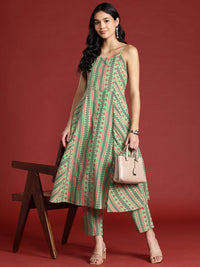 Anouk Printed Pure Cotton A-Line Kurta with Trousers