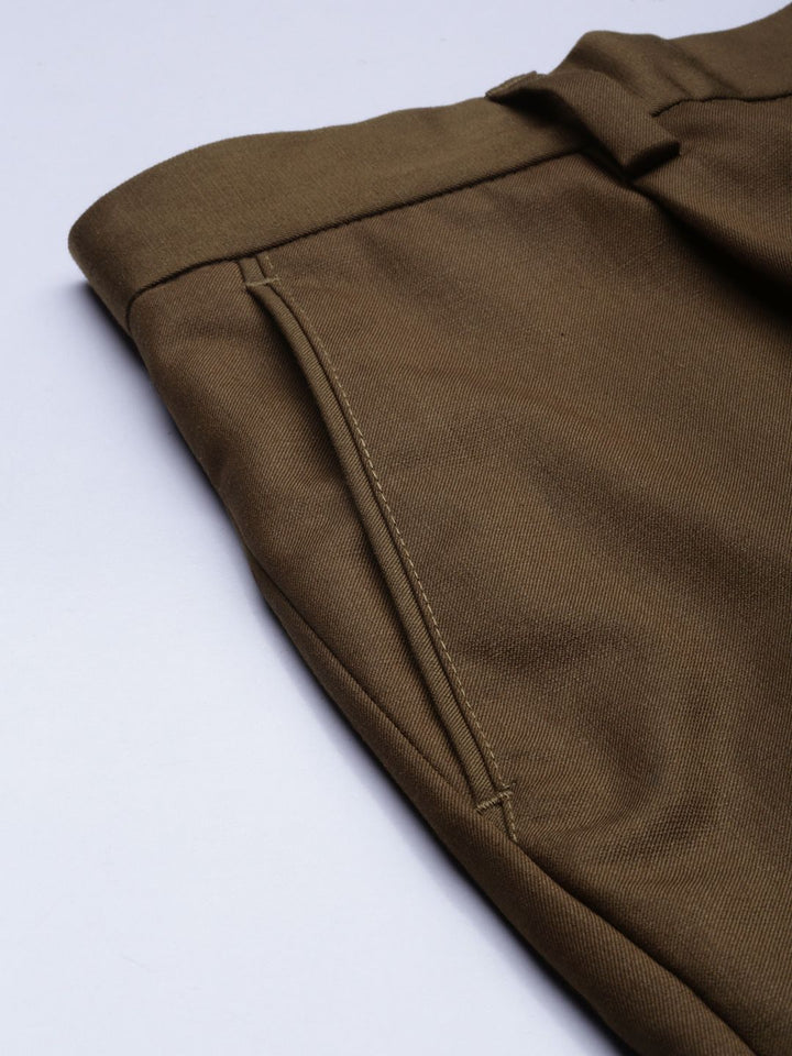 Mr Bowerbird Men Coffee Brown Tailored Fit Pleated Trousers