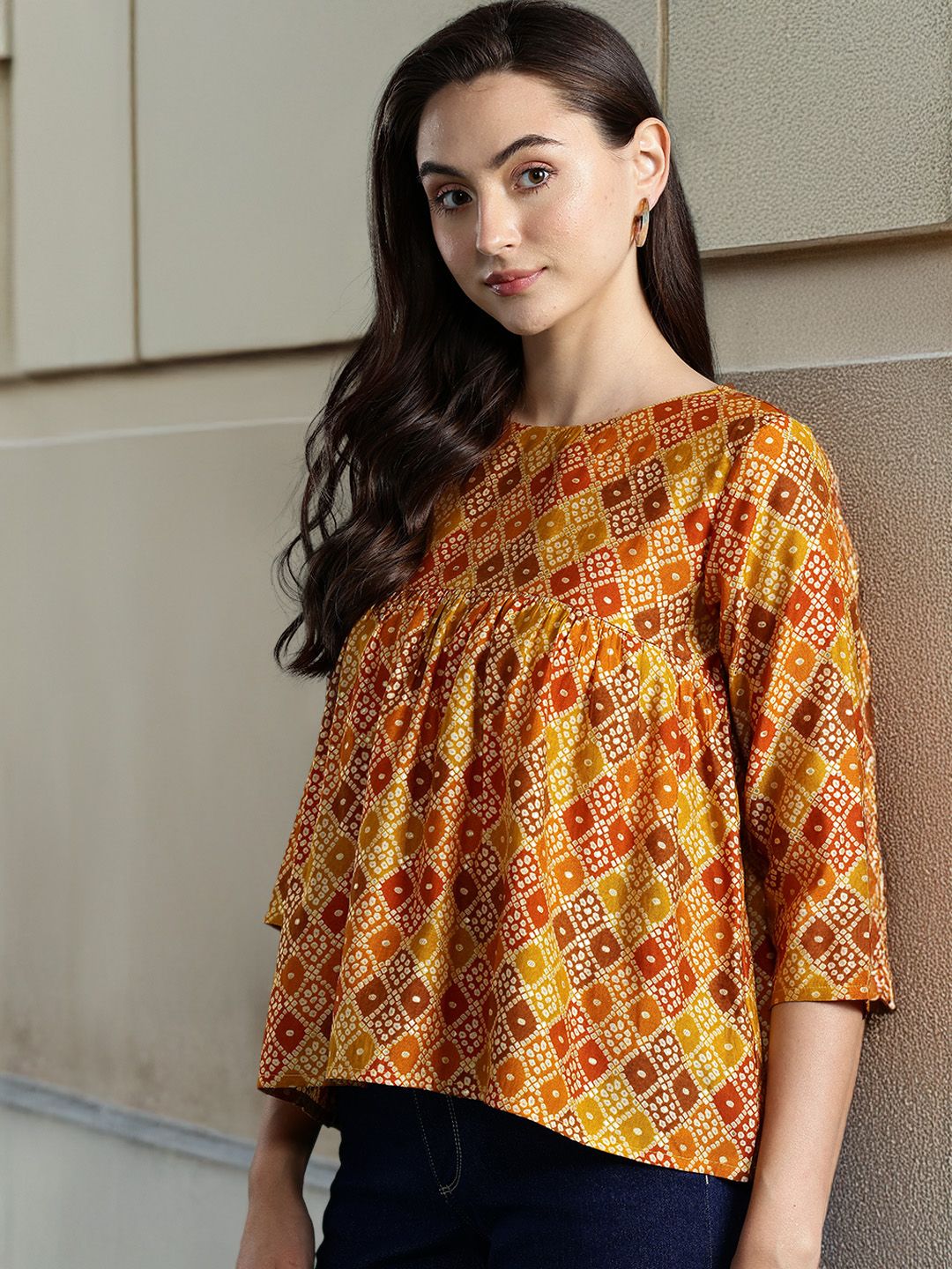 DressBerry Bandhani Print Empire Top