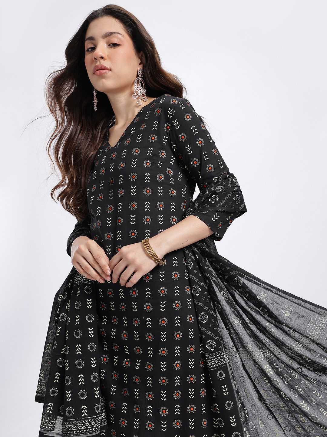 Anouk Ethnic Motifs Print Kurta with Trousers & Dupatta