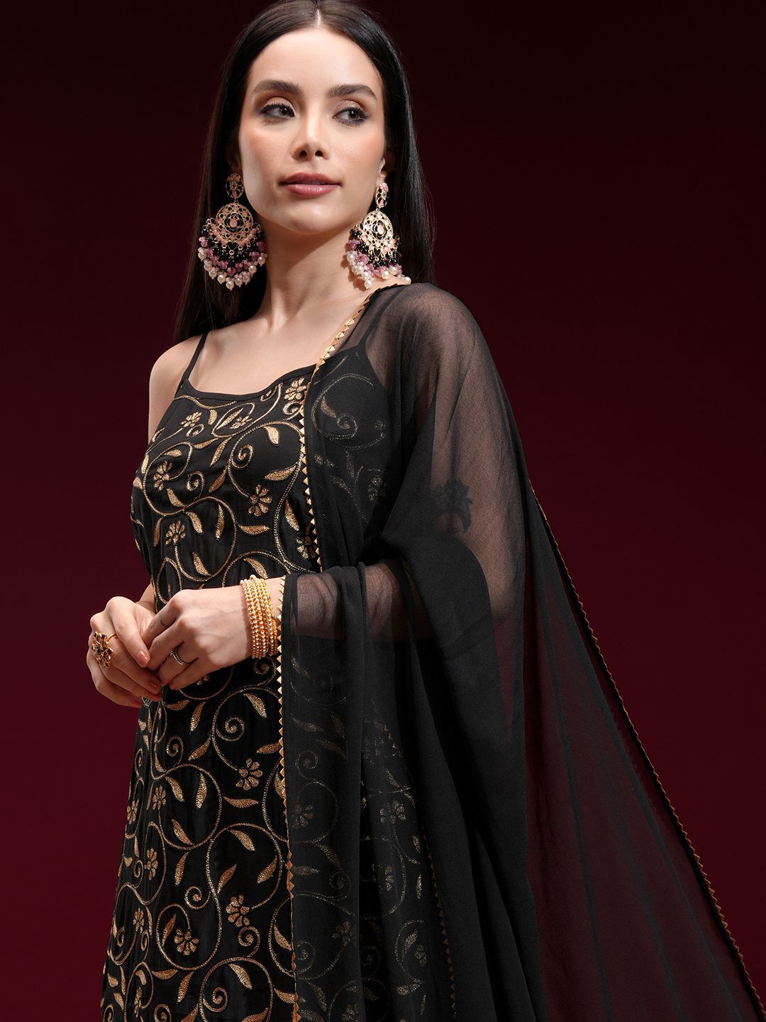 Vishudh Women Embroidered Kurta with Elasticated Pants and Dupatta