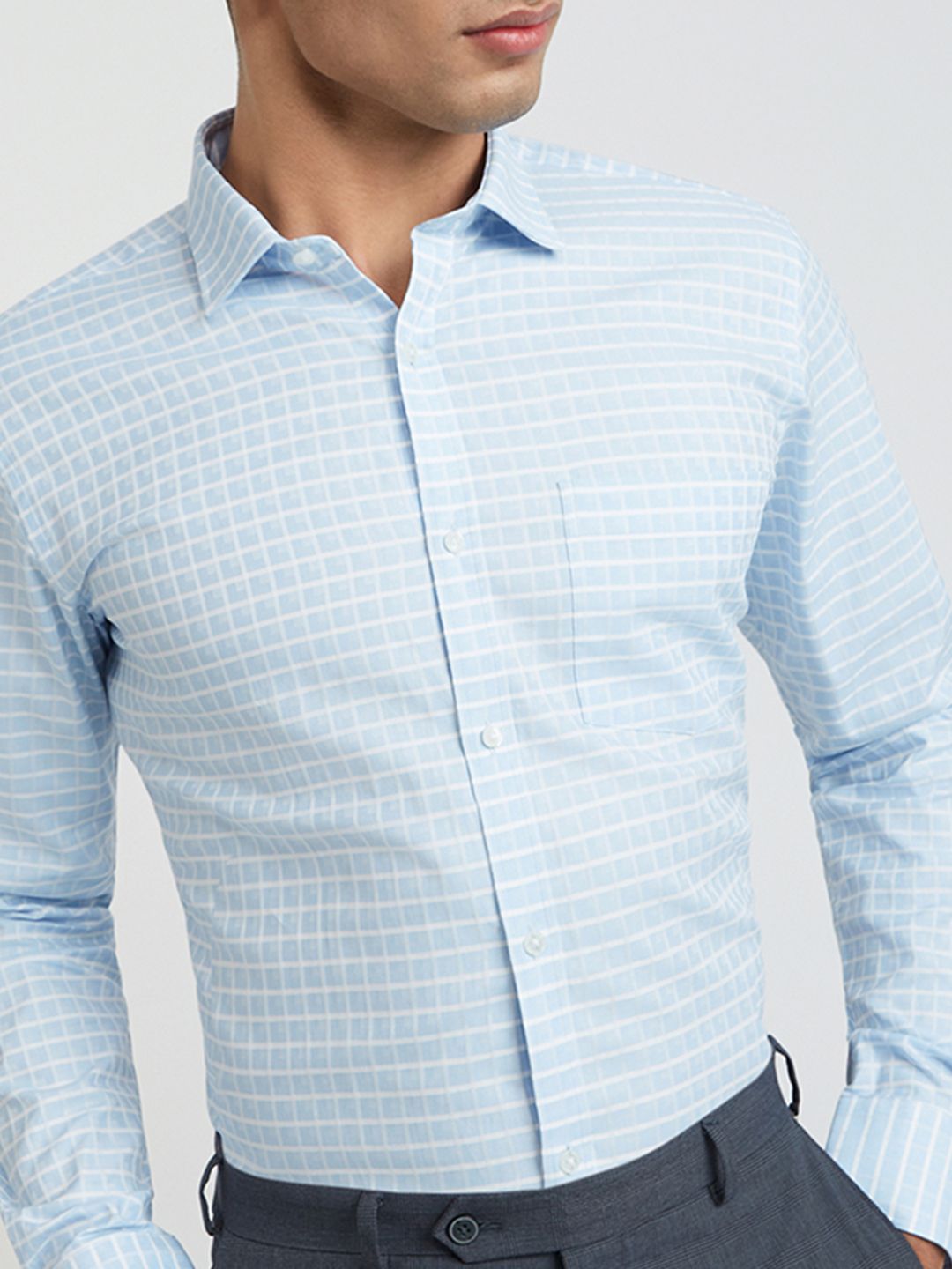 Park Avenue Slim Fit Windowpane Checked Pure Cotton Formal Shirt