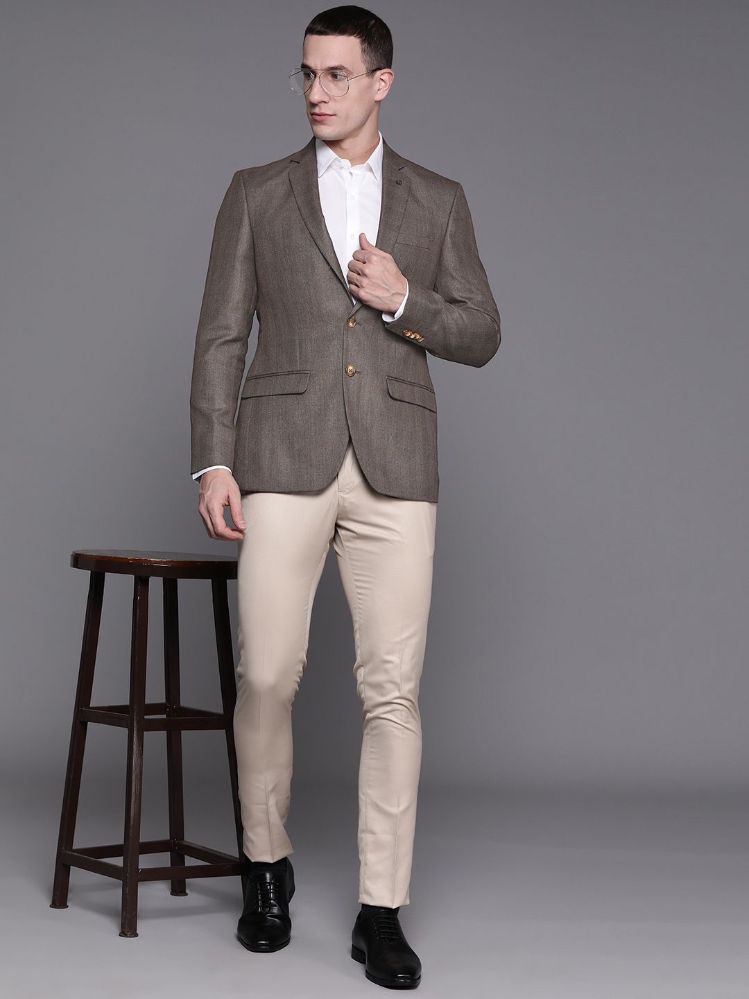 Raymond Self-Checked Slim Fit Single-Breasted Formal Blazer