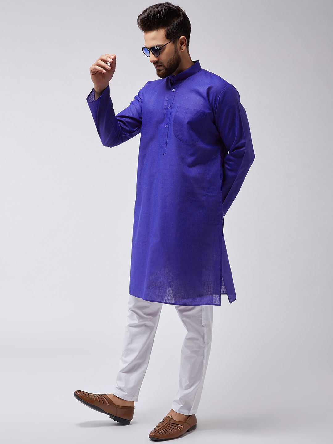 SOJANYA Men Blue Solid Straight Kurta