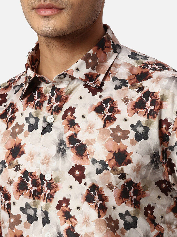 Park Avenue Floral Printed Spread Collar Slim Fit Floral Opaque Cotton Casual Shirt