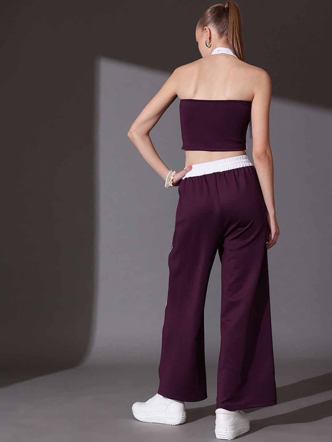 STREET 9 Pure Cotton Solid Halter Neck Top & Trousers Set