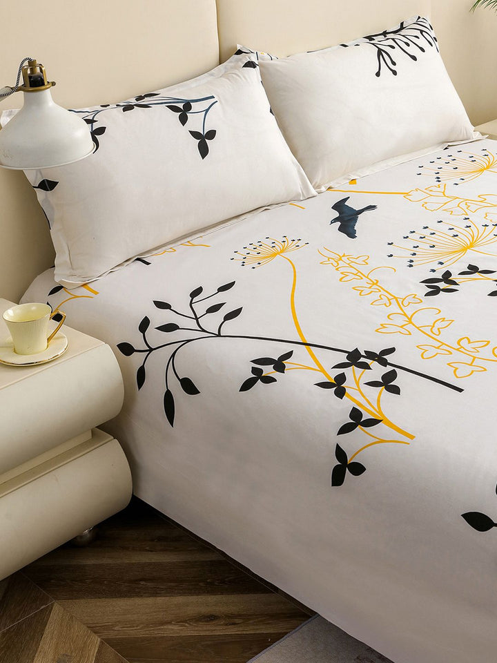 Story@home White Cotton 210 TC 1 King Double Bedsheet with 2 Pillow Covers