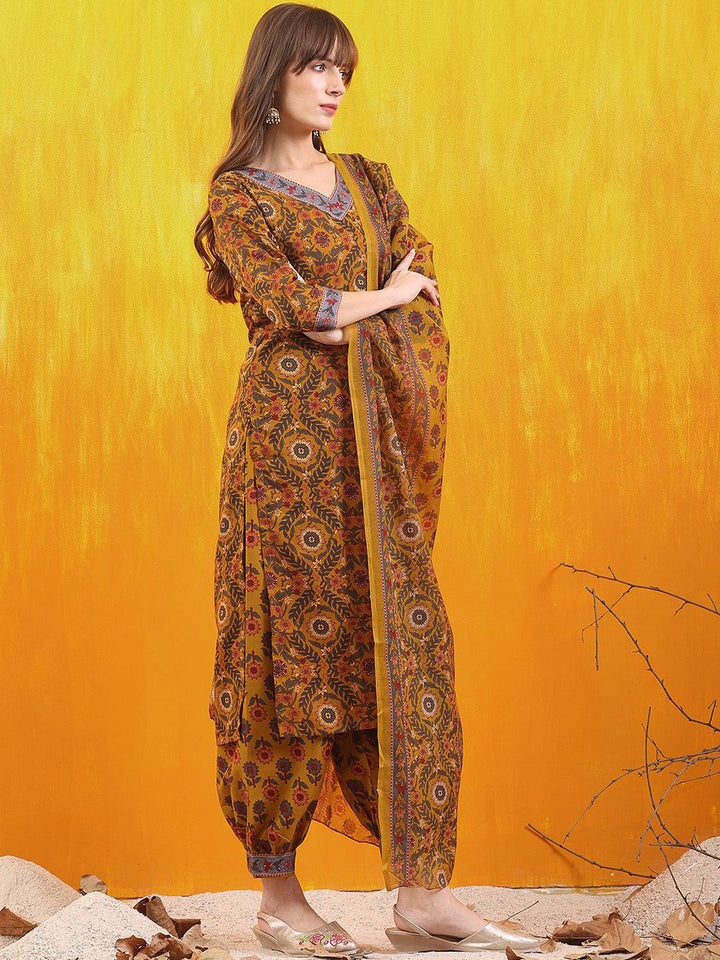KALINI  Floral Printed V-Neck Straight Kurta With Salwar And Dupatta
