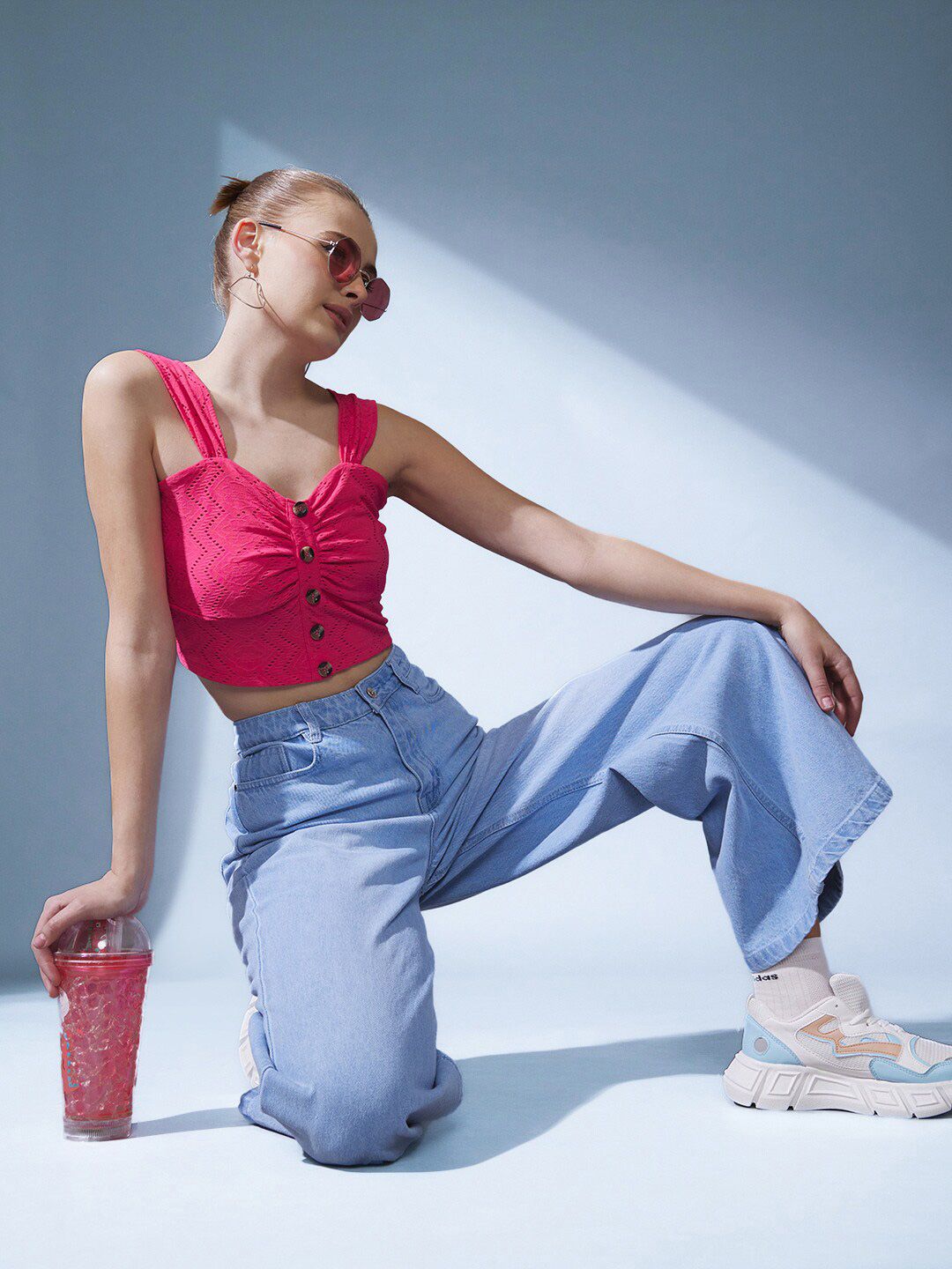 STREET 9 Shoulder Straps Schiffli Crop Top