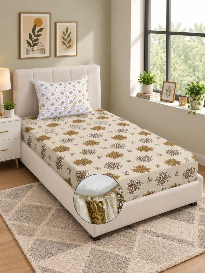 Moda Rapido X KLOTTHE Bunga Kuning & Coklat 400 TC Cadar Bujang dengan 1 Sarung Bantal