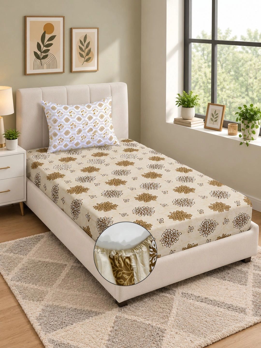Moda Rapido X KLOTTHE Bunga Kuning & Coklat 400 TC Cadar Bujang dengan 1 Sarung Bantal