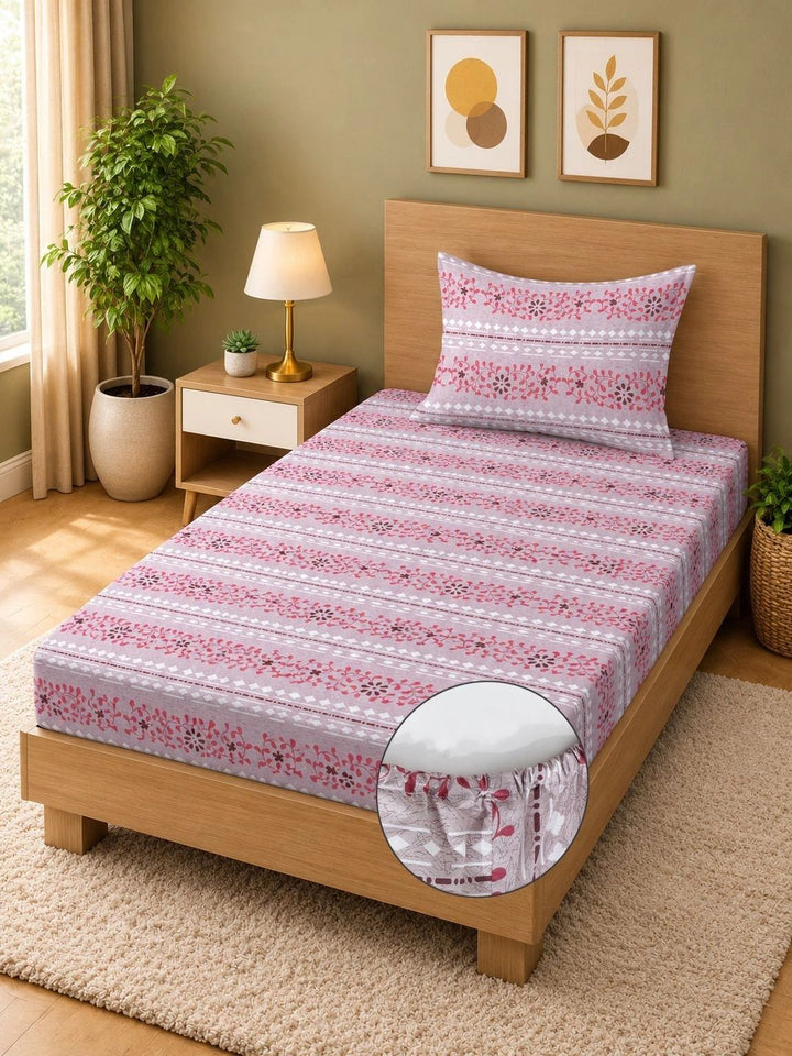 Moda Rapido X KLOTTHE Pink Floral 400 TC Single Bedsheet with 1 Pillow Covers