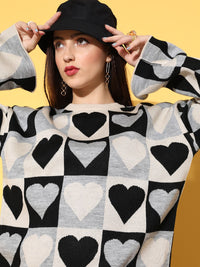 Berrylush Women Stunning Black Conversational Knits Bits Sweater