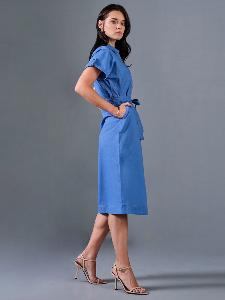 AND Shirt Collar Tie-Ups Midi Dress