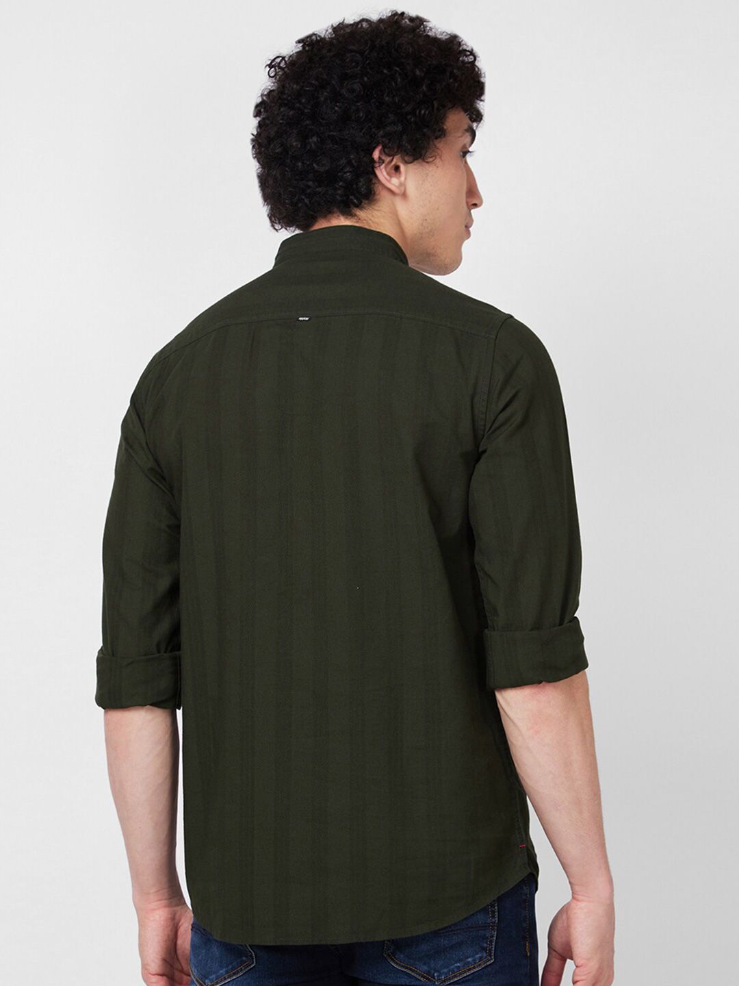 SPYKAR band collar Long Sleeves Striped Regular Fit Casual Pure Cotton Shirt