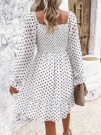 all about you White Polka Dot Printed Square Neck Puff Sleeve Smocked Fit & Flare Dress