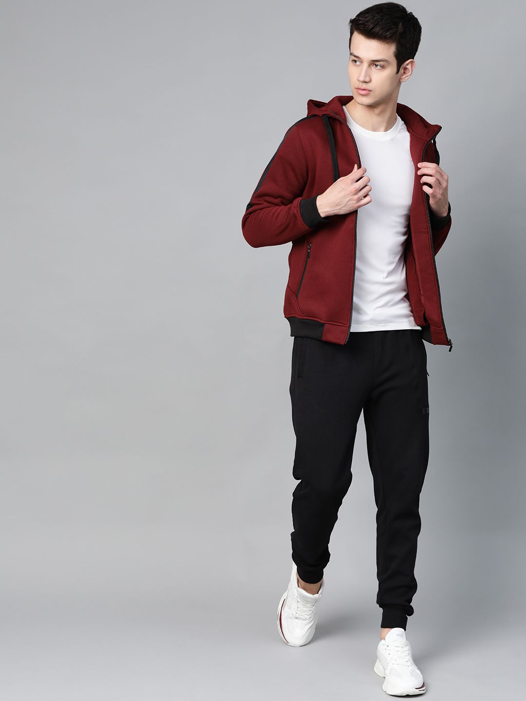 HRX by Hrithik Roshan Men Maroon Solid Hooded Sweatshirt