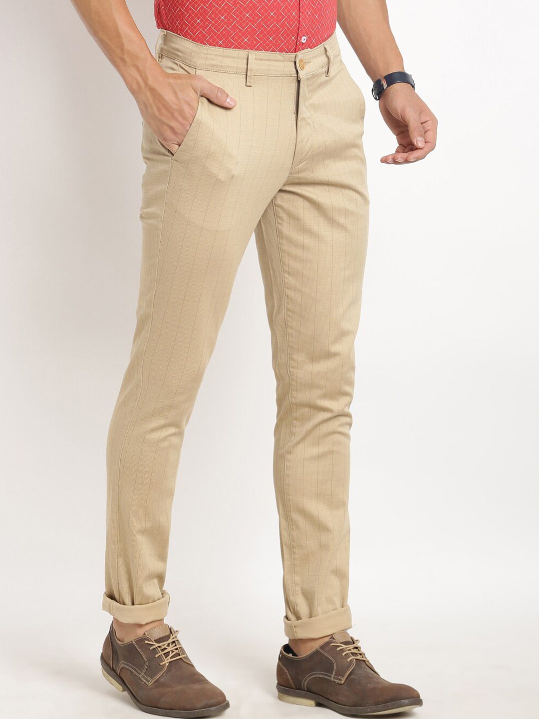 Turtle Men Checked Relaxed Tapered Fit Stretchable Trousers