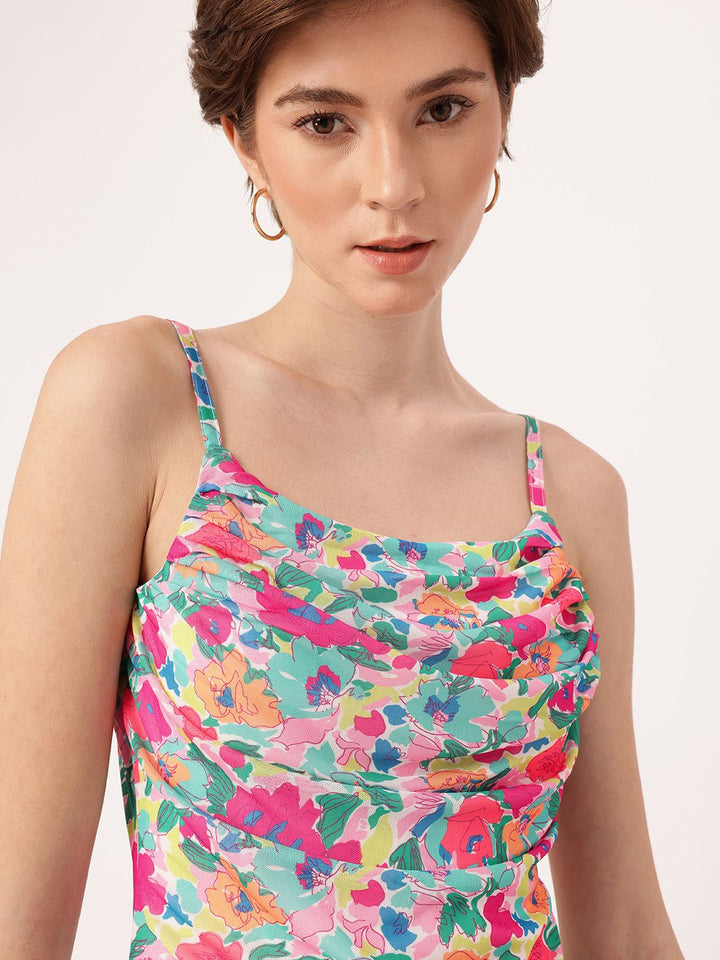 DressBerry Girly Glam Printed Soft Net A-Line Midi Dress