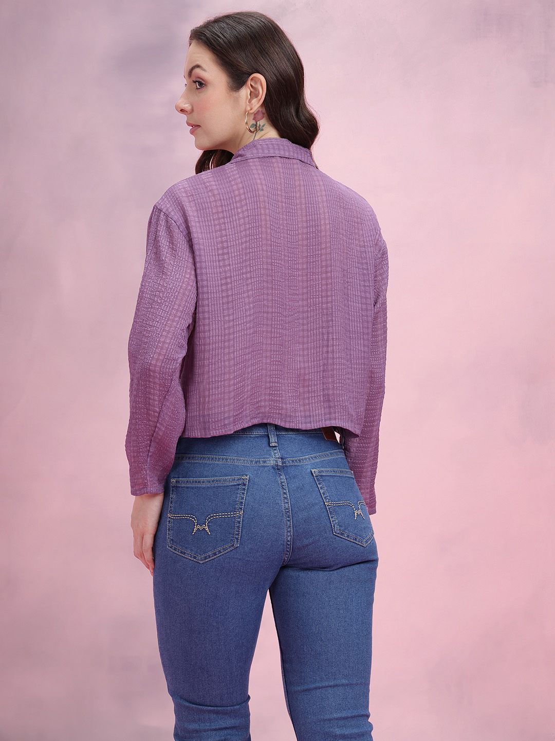 DressBerry Seersucker Crop Shirt