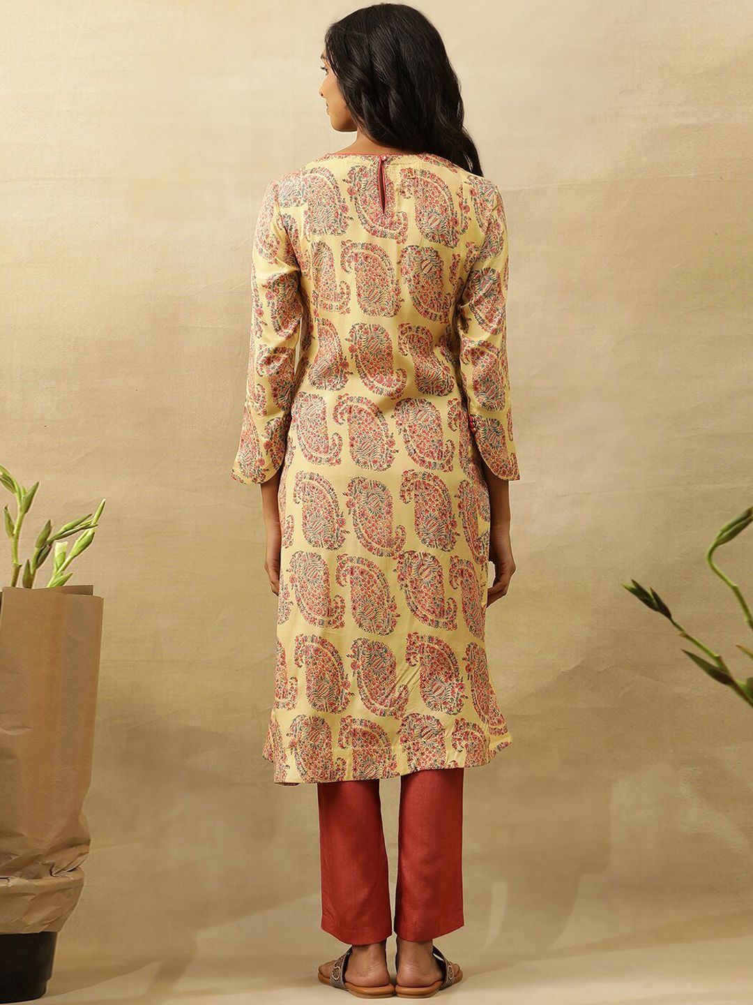 W Ethnic Motifs Printed Flared Sleeves A-Line Kurta
