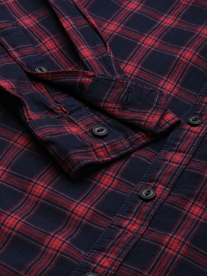 The Indian Garage Co Men Navy Blue & Red Checked Casual Shirt