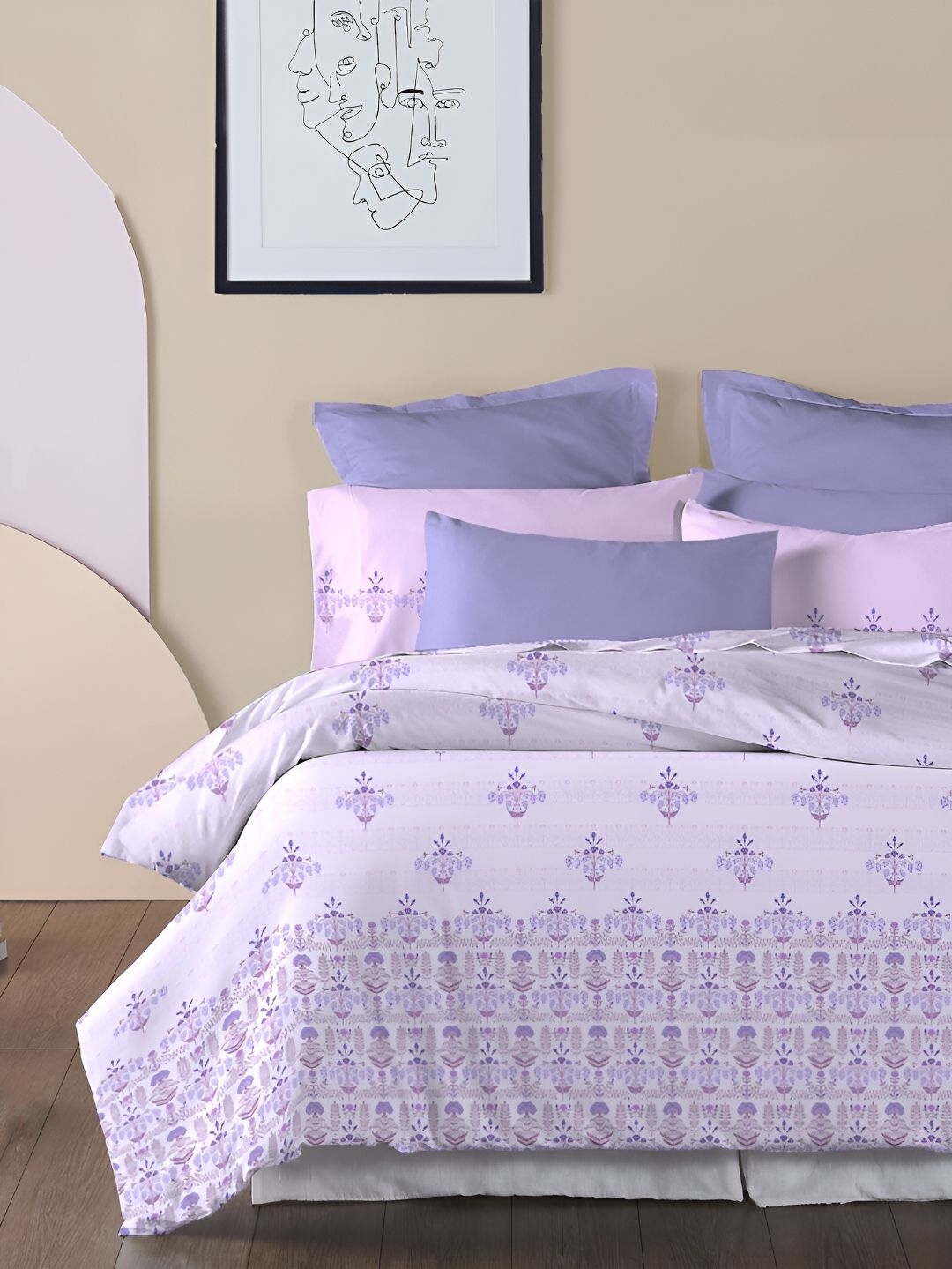 MYTRIDENT Lilac Affair Soft Comfort Flat 210TC King Pure Cotton Bedsheet Set