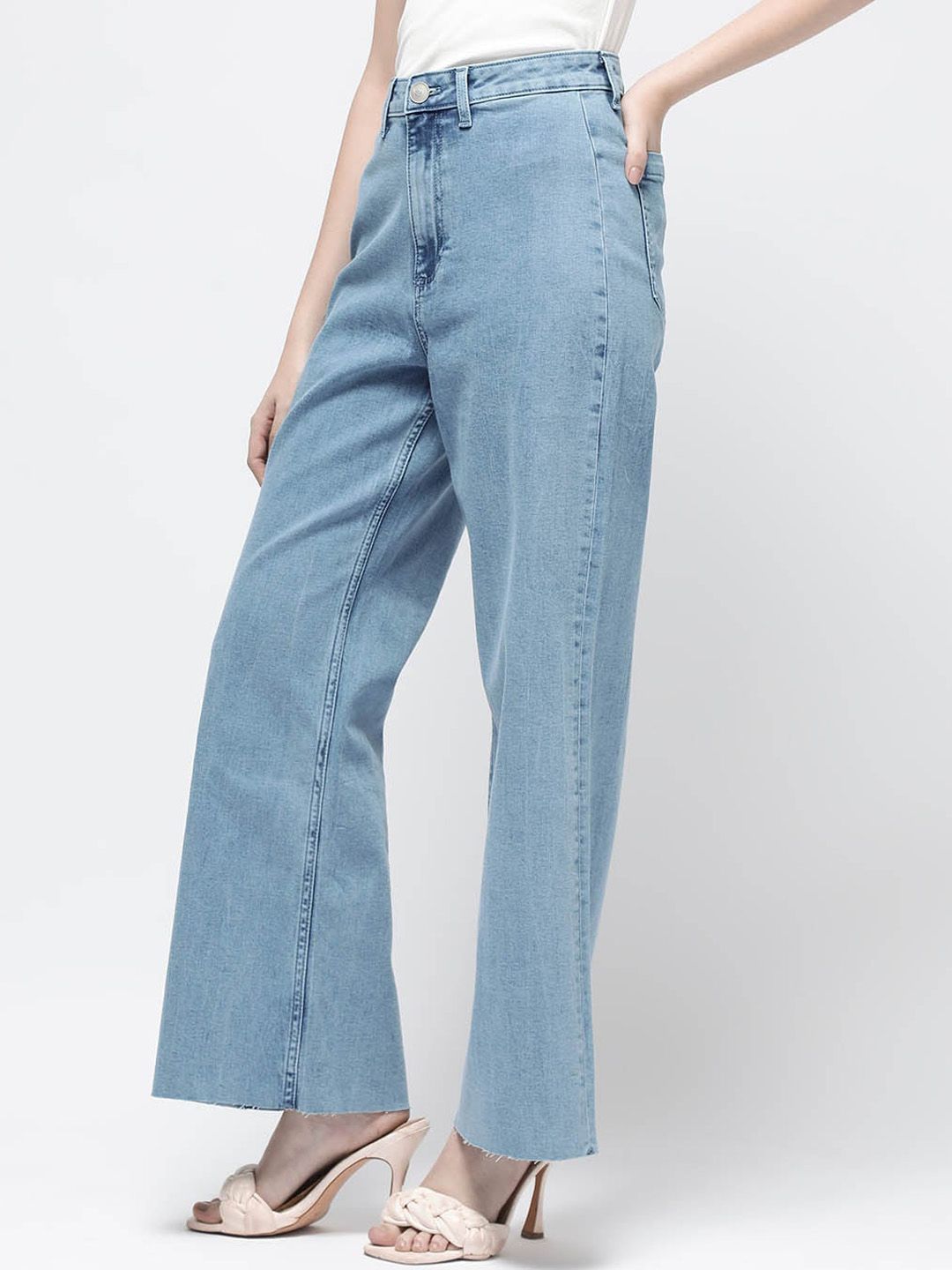 RAREISM Women Comfort Wide Leg High-Rise Clean Look Cotton Jeans