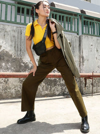 STREET 9 Women Olive Green Relaxed High-Rise Cargo Cotton Trousers