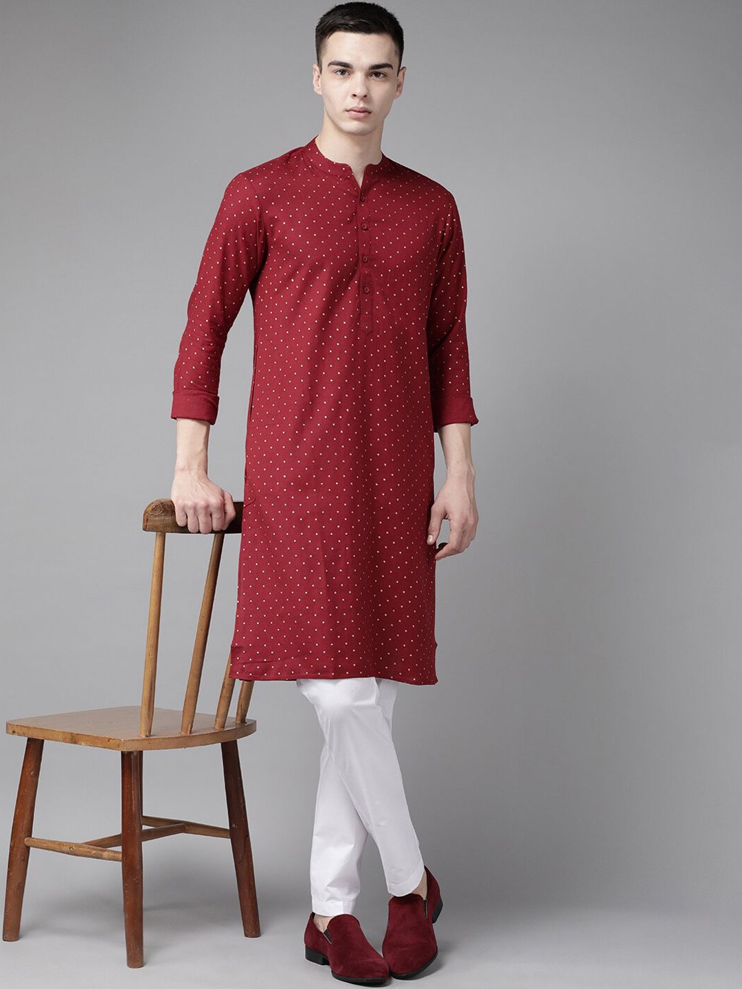 See Designs Bandhani Printed Band Collar Straight Kurta