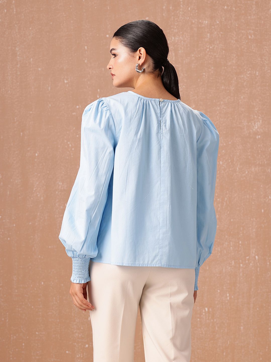 all about you Pure Cotton Puff Sleeves Gathered Top