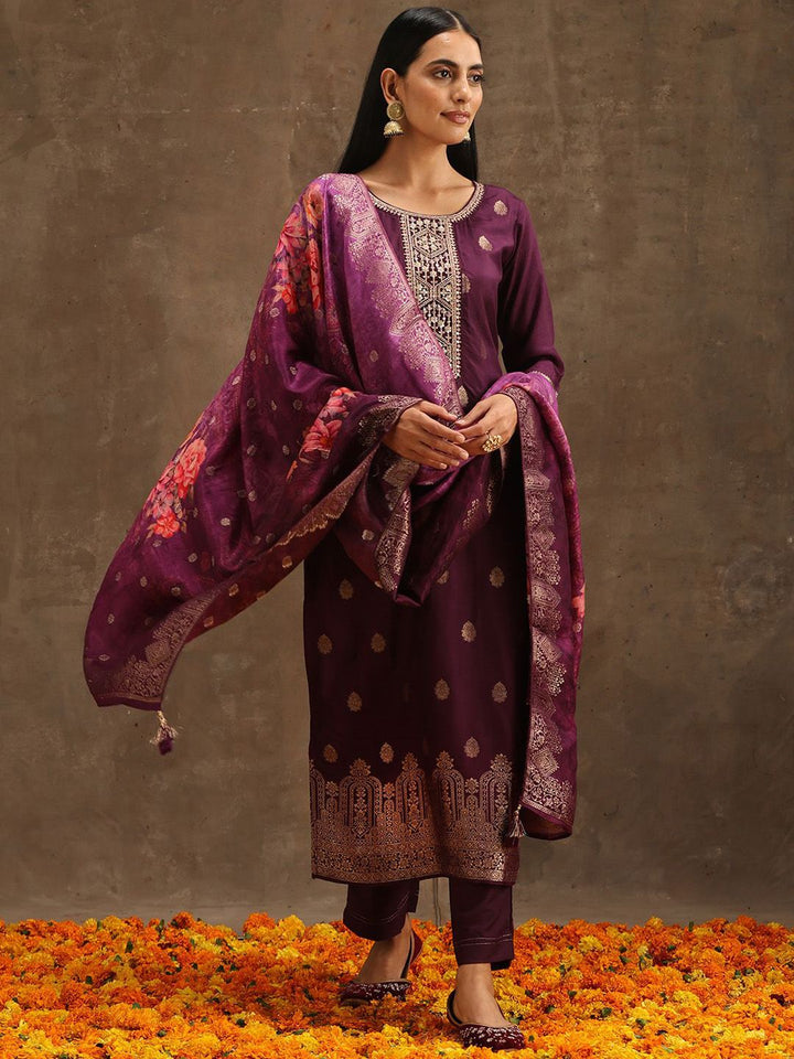 Libas Women Floral Embroidered Regular Pure Silk Kurta with Trousers & With Dupatta