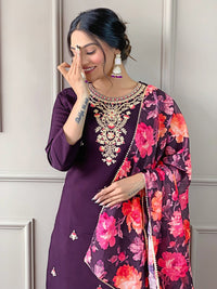 KALINI Floral Embroidered Round Neck Three-Quarter Sleeves Kurta Set