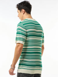 Bewakoof Men Gardenia Striped Round Neck T-shirt