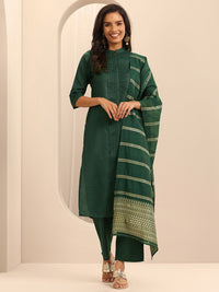 Libas Mandarin Collar Pleated Straight Kurta With Trousers & Dupatta