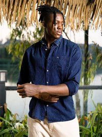 THE BEAR HOUSE Men Navy Blue Pure Cotton Striped Slim Fit Casual Shirt
