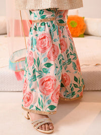pspeaches Girls Floral Printed Pure Cotton Kurta With Sharara &  Dupatta