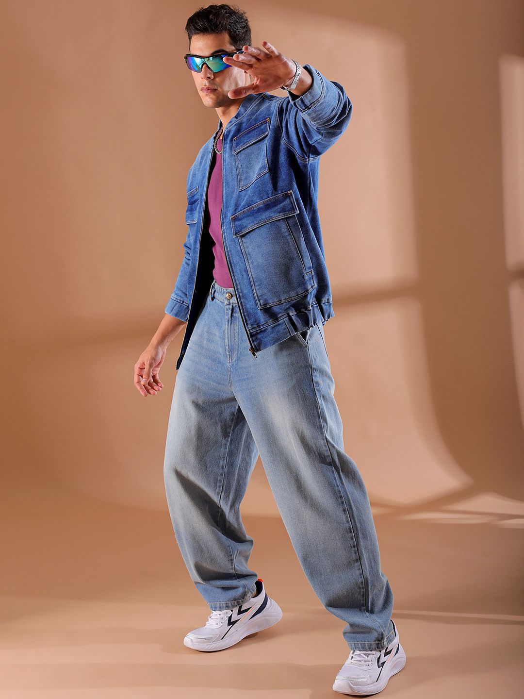 The Indian Garage Co Men Washed Outdoor Denim Jacket with Embroidered