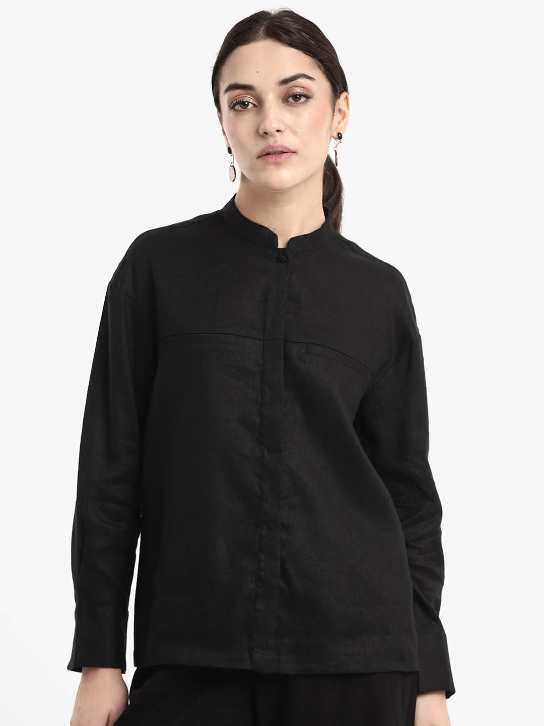 RAREISM Women Graphic Printed Mandarin Collar Casual Shirt